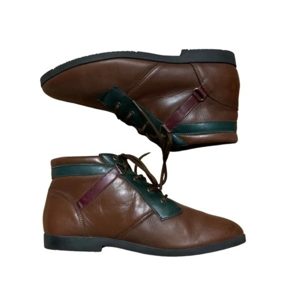 Vintage • Brown Leather Equestrian Granny Ankle Boots 7 ASO Violet Harmon